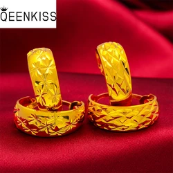 QEENKISS-pendientes de aro de oro de 24KT para mujer, aretes redondos grandes Vintage para madre, joyería para fiesta de boda, regalo al por mayor, Envío Gratis