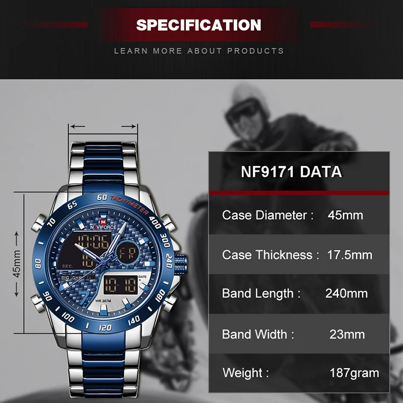 NAVIFORCE Orologio da polso da uomo di marca di lusso Orologi sportivi digitali militari per uomo Cinturino in acciaio Orologio al quarzo Maschile Relogio Masculino