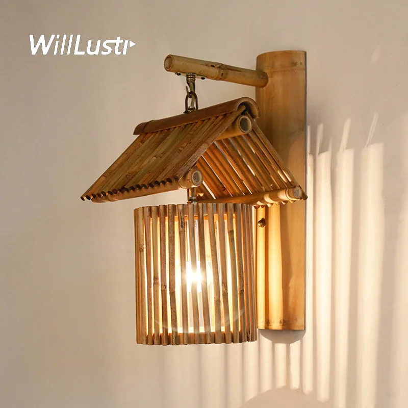 

Creative Handmade Bamboo Wall Lamp Southeast Asia Pastoral Sconce Hotel Tearoom Resort Villa Club Corridor Balcony Country Light