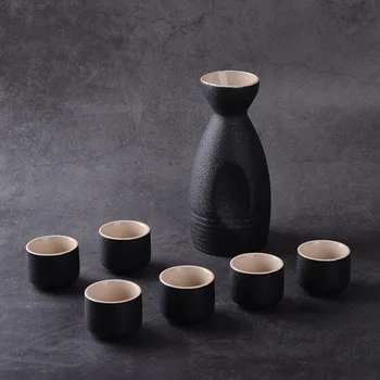 Best-selling Japanese Ceramic Sake Pot Cup Set Black Stoneware Wine Bottle Wine Bottle…