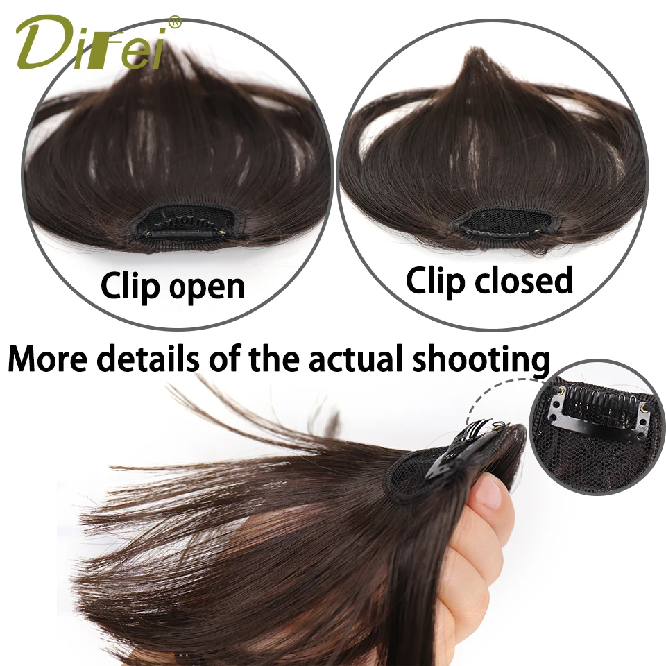 DIFEI-flequillo sintético para mujer, extensión de cabello Natural con flequillo falso, pinzas para el cabello, color negro