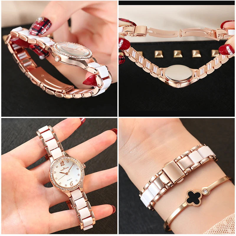 Lujo cristal diamante relojes para mujer moda resistente al agua cuarzo reloj informal para mujer,reloj con correa de cerámica para mujer, reloj