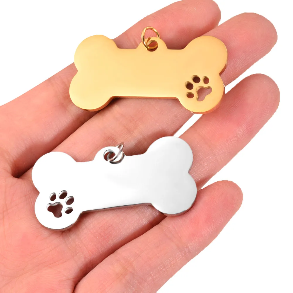 5Pcs High Quality Dog Bone Paw Print Tags Pendant Charm Dog ID Stainless Steel Blank Dog Tags 2 colors Both side Polished