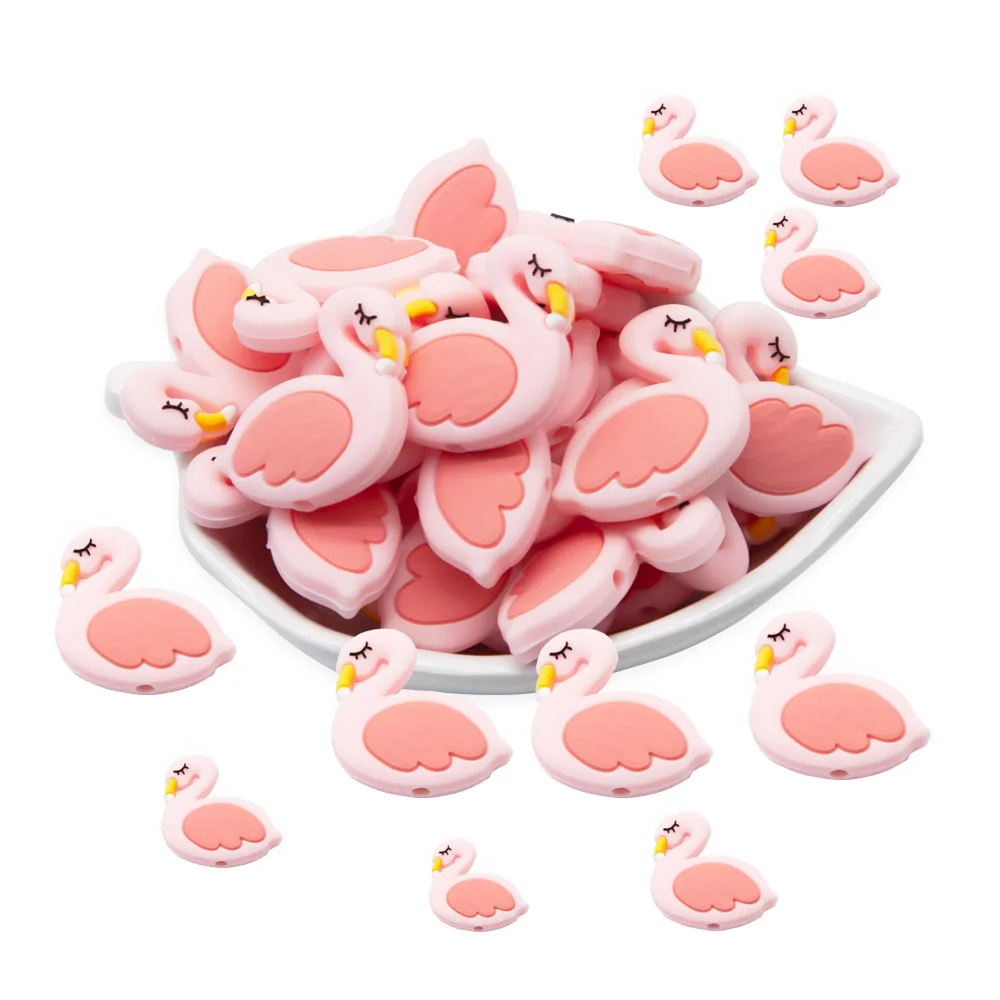 10 pçs flamingo animal pingente silicone jóias dentição colar cuidado bisfenol um diy jóias fazendo