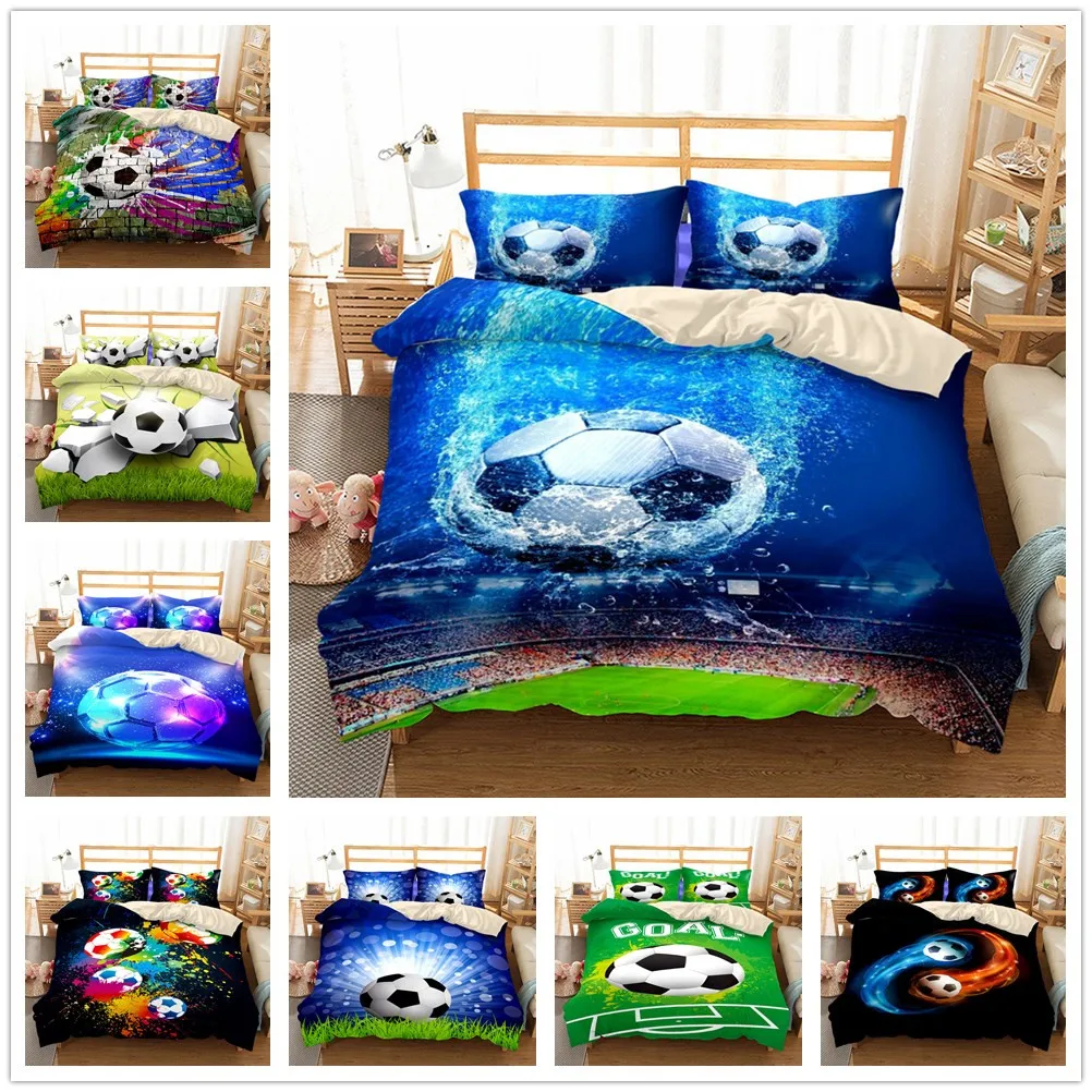 Watercolor Soccer Children Duvet Cover Set King Queen Double Full Twin Single Size Bed Linen Set