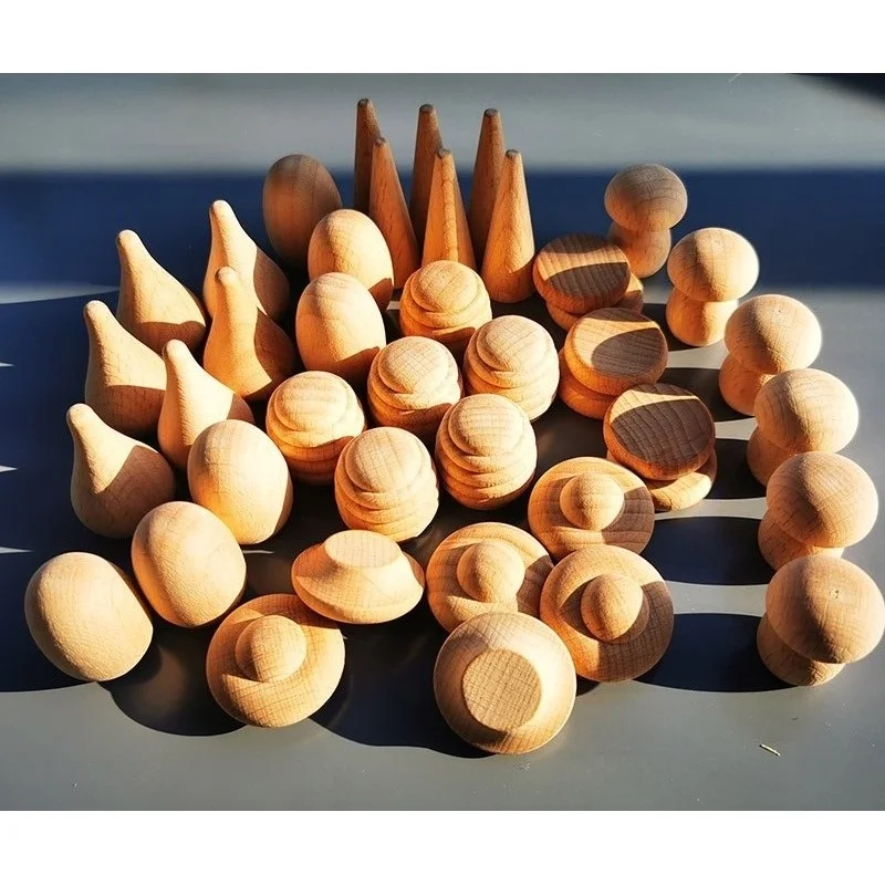 Handmade Unpaint Beech Wooden Dolls Loose Parts /DIY Painting Wood Honeycomb Mushrooms Cones Droplets Acorns Creative Toy