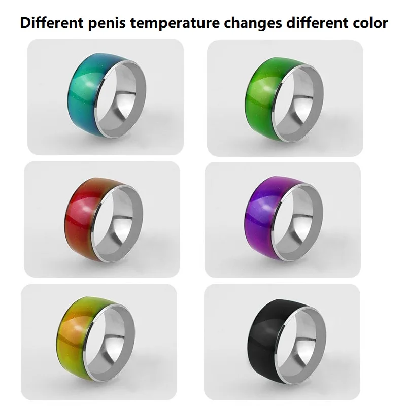 Different temperature sense discolor penis lock ball bondage cock ring male large size metal delay ejaculation Sex Toy man