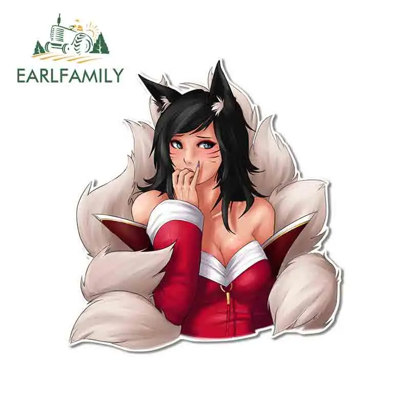 EARLFAMILY 13cm x 12.1cm For Anime Ahri Sunscreen Car Stickers Auto Air Conditioner Decal 3D Funny Vinyl Material Scratch-Proof