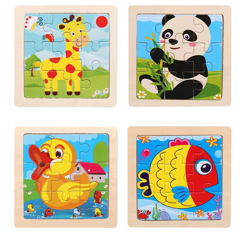 Holzspielzeug 11x11cm Puzzle 3D Puzzle Cartoon Tier Verkehr Holzpuzzle Spiel Montessori Lernspielzeug für Kinder – Detail 11