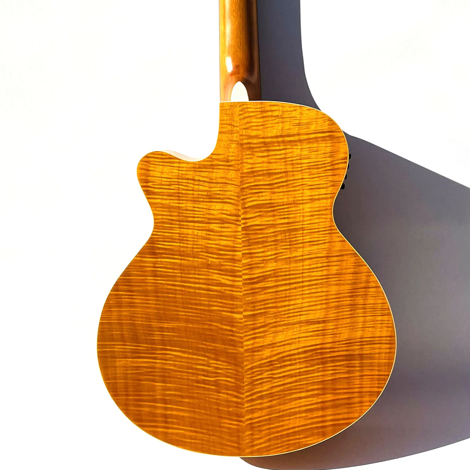 Custom Acoustic Electric Bass Cutaway Style with F Holes with Fretless with EQ IN Yellow