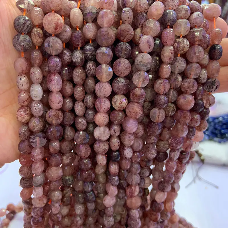 

7-8mm Natural Pink Cherry Qaurtz Beads Faceted Coin Button DIY Loose Stone Beads For Jewelry Making Beads Accessories Necklace