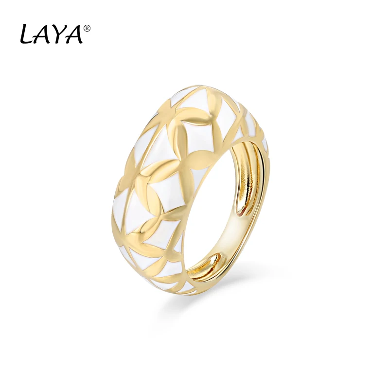 LAYA 925 Sterling Silver Fashion Simple Solid Geometry Design Color Enamel Ring For Women's PartiesHigh Quality Classic  Jewelry