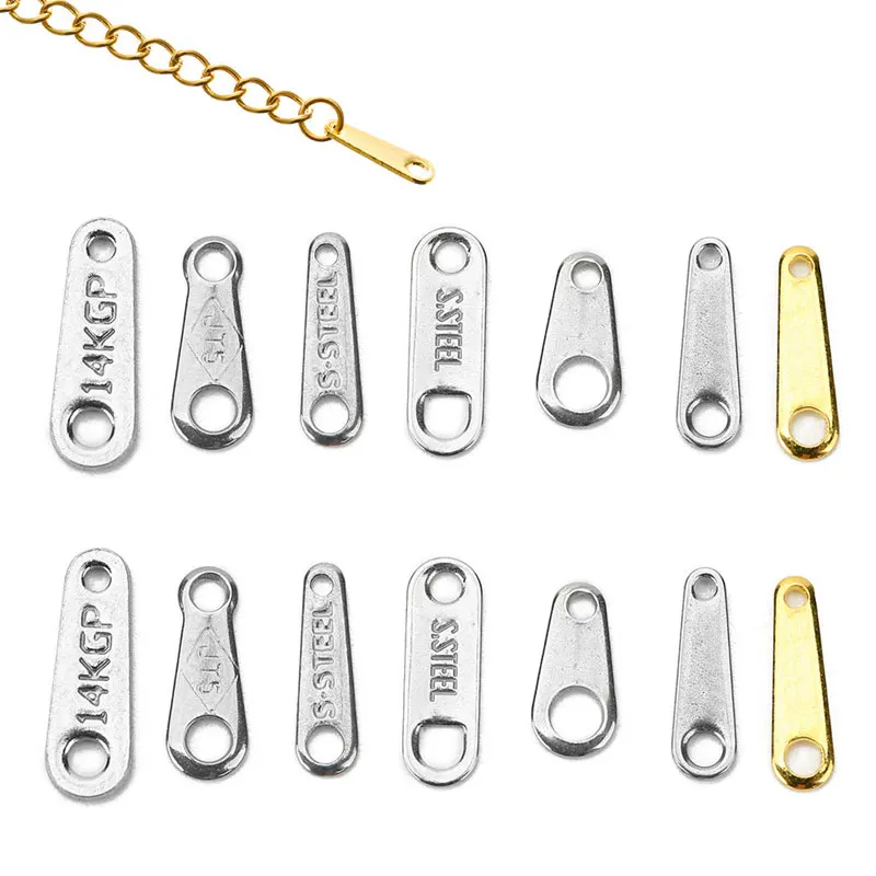 50pcs Stainless Steel Charms Pendants Gold Color Extended Extender Chain Tag For Necklace Bracelet Findings Diy Jewelry Making
