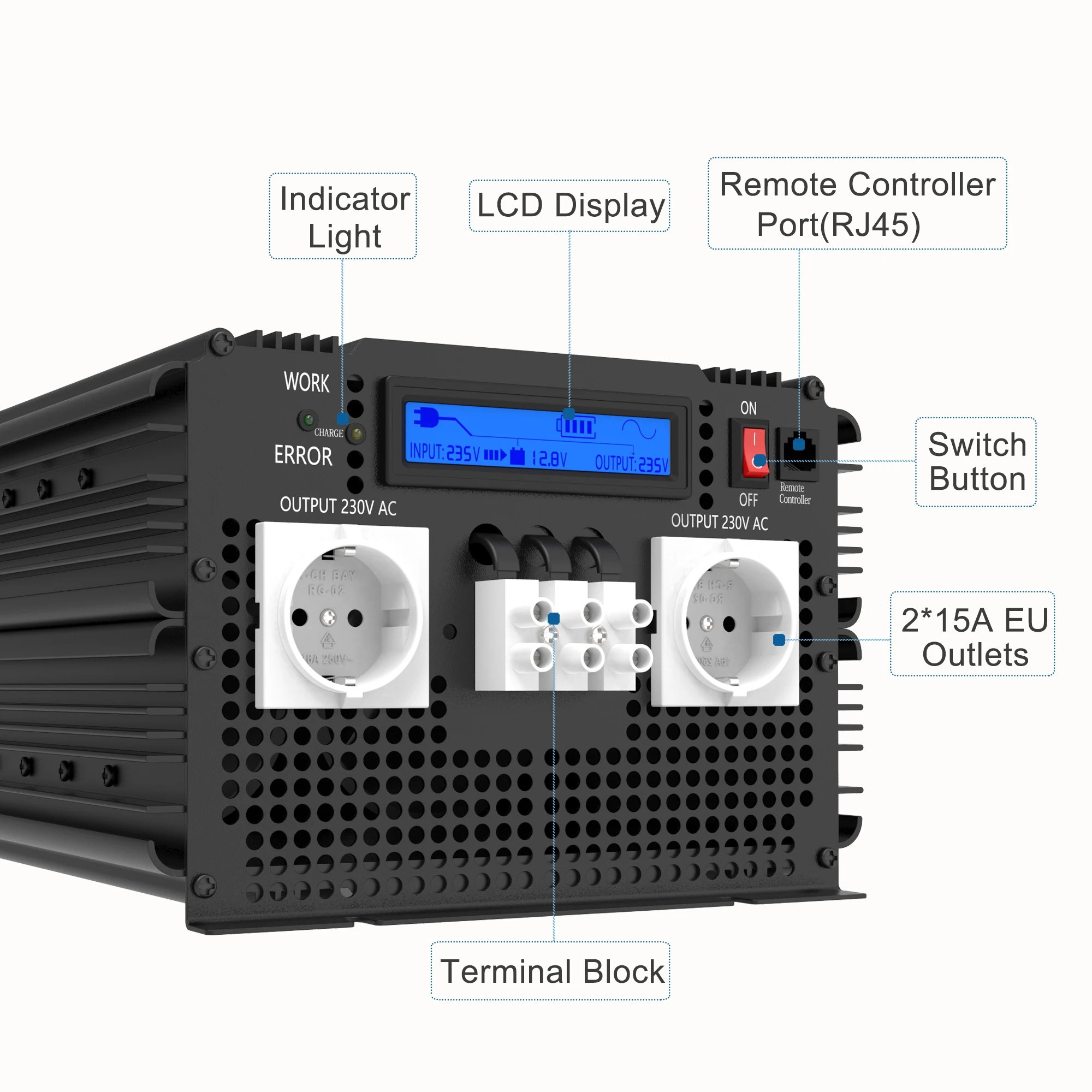 UPS charger inverter 3500W DC 12V to AC 220V 230V converter pure sine wave power inverter 3.5KW transformer for home car solar