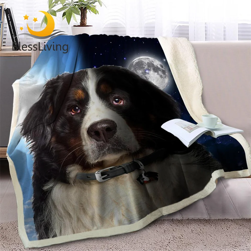 

BlessLiving Bernese Mountain Dog Sherpa Blanket on Bed Sky Scenery Throw Blanket Animal Bedspread Day and Night Sofa Cover