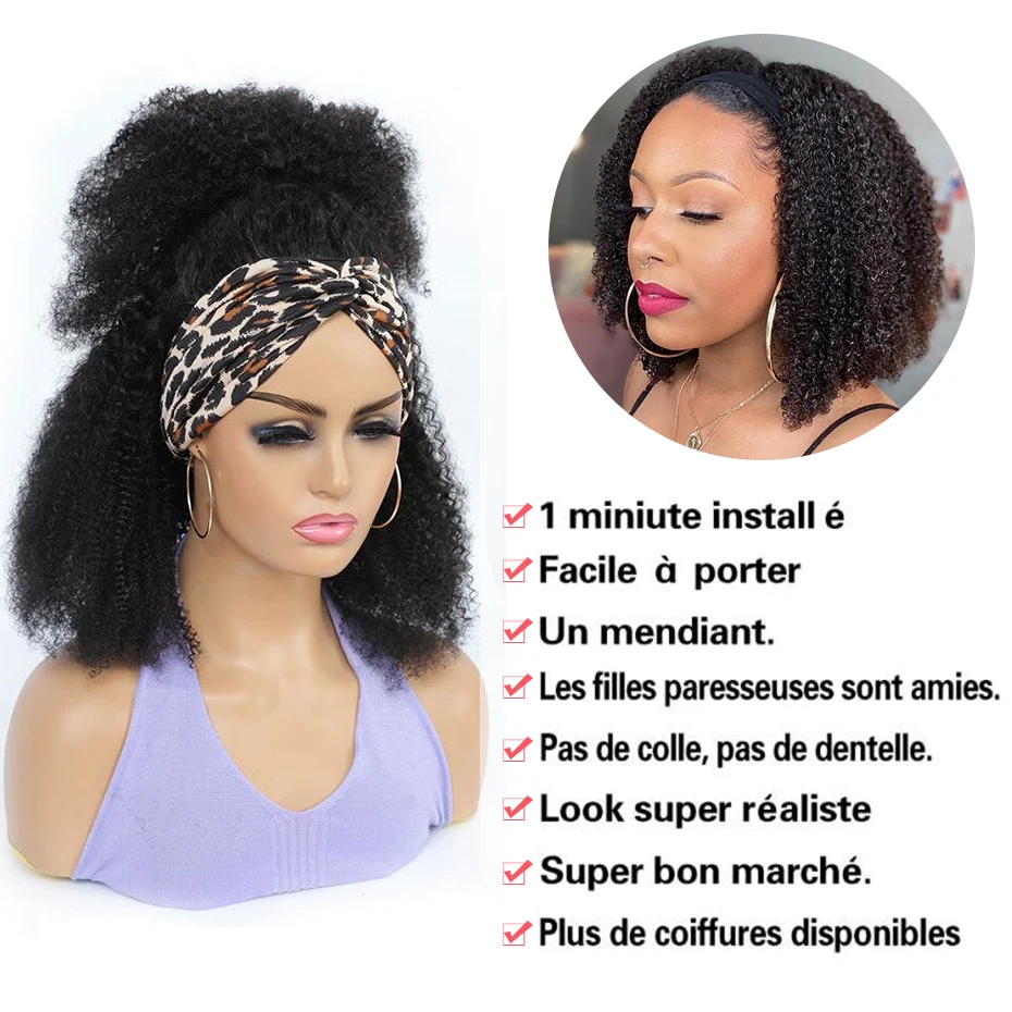 Afro verworrene lockige Stirnband Perücken menschliches Haar brasilia nische Perücken natürliches Haar Remy Haar Perücke für schwarze Frauen auf