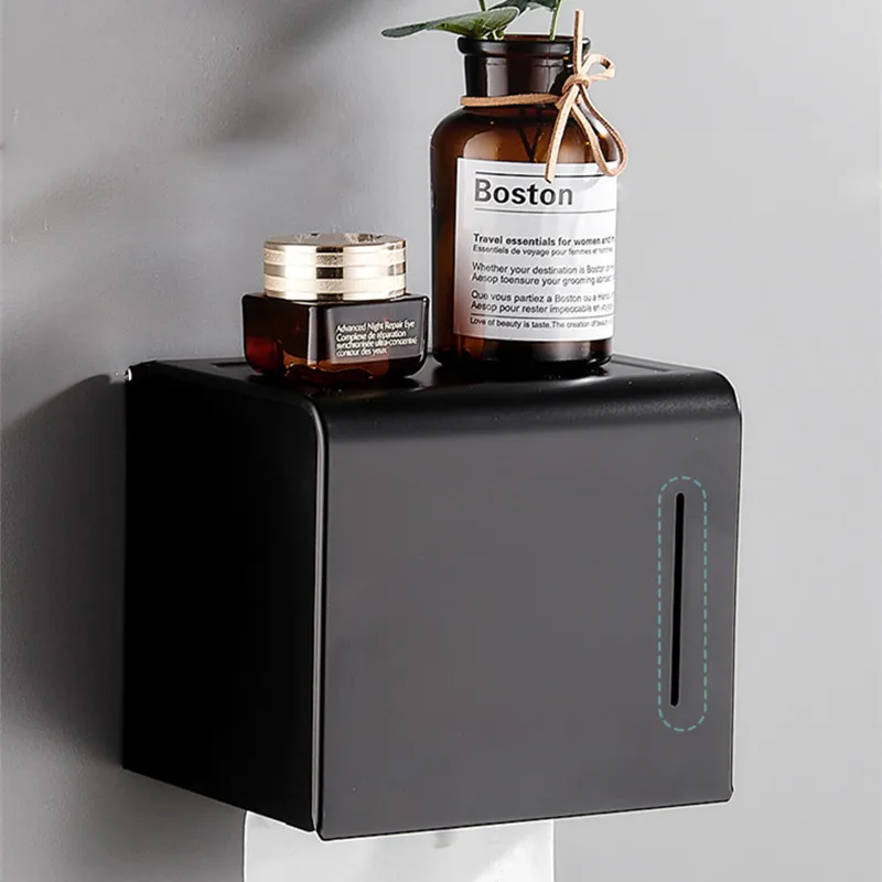 Paper Towel Box Bathroom Accessories Aluminum Black Wall-mounted Paper Towel Storage Rack Waterproof Paper Holder Tissue Box