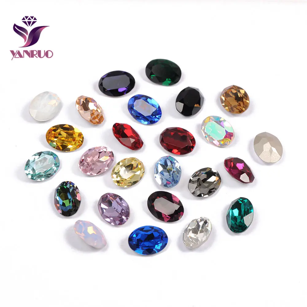 YANRUO 4120 Oval Ornaments Strass Glass Gems DIY Sewing Crystals Fancy Stones Pointback Sewn Rhinestones Bright For Clothing