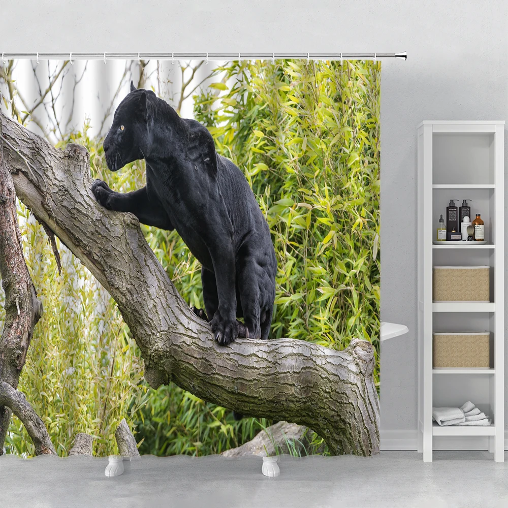 Black Animal Themed shower Curtain 3d Forest Black Panther Home Decor Bathroom Curtain Bath Decor Polyester Fabric With Hook