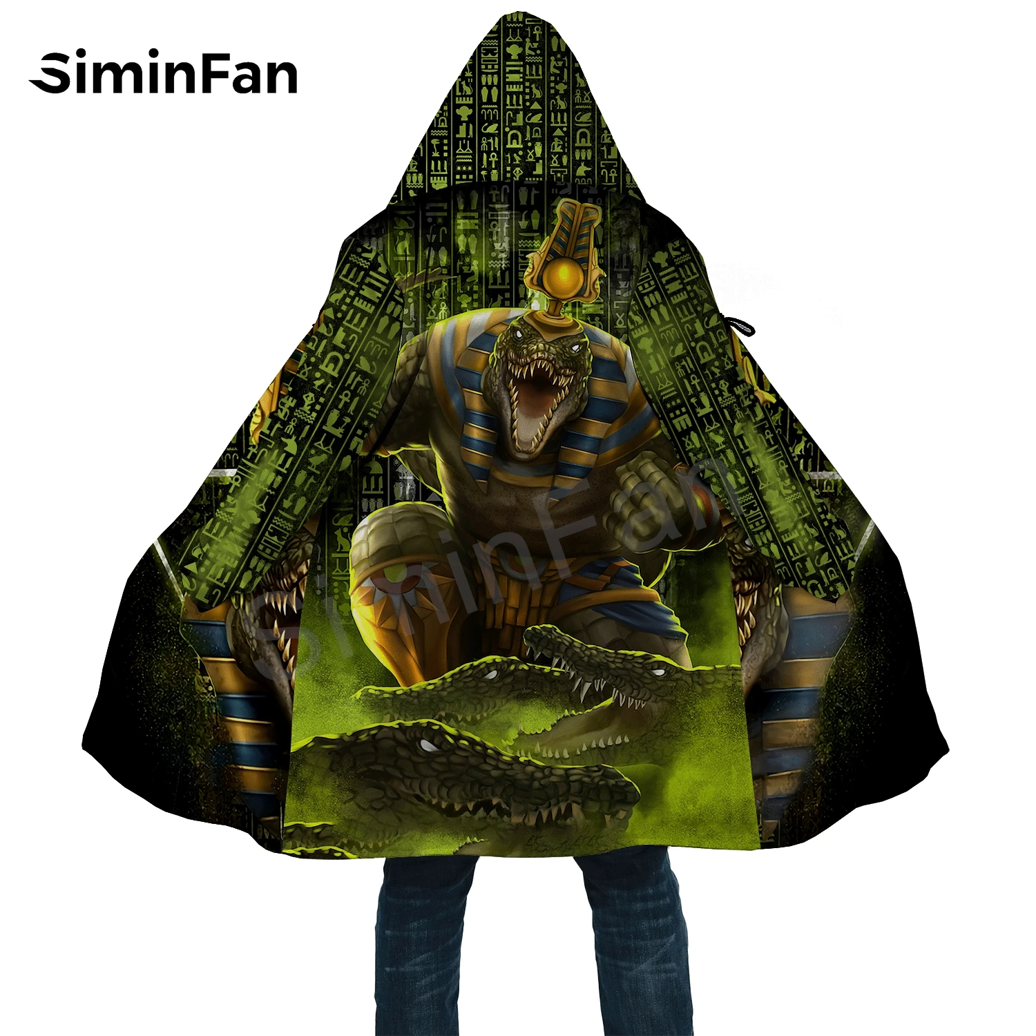 

Winter Thick Mens Hooded Cloak Ancient Gods of Egypt 3D Print Flannel Claw Buckle Coat Unisex Casual Cashmere Warm Cape Jacket 1