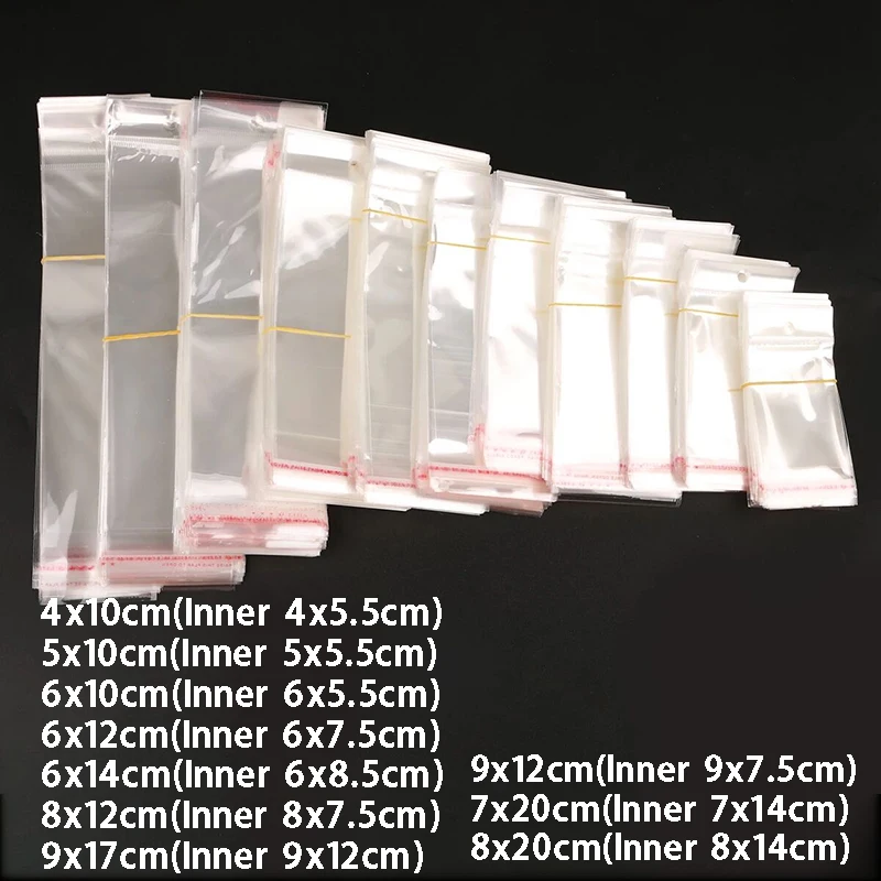 50/100pcs Transparent Self Sealing Adhesive Pouch OPP Bag Plastic Storage Bags with Hang Hole for Jewelry Retail Display Package