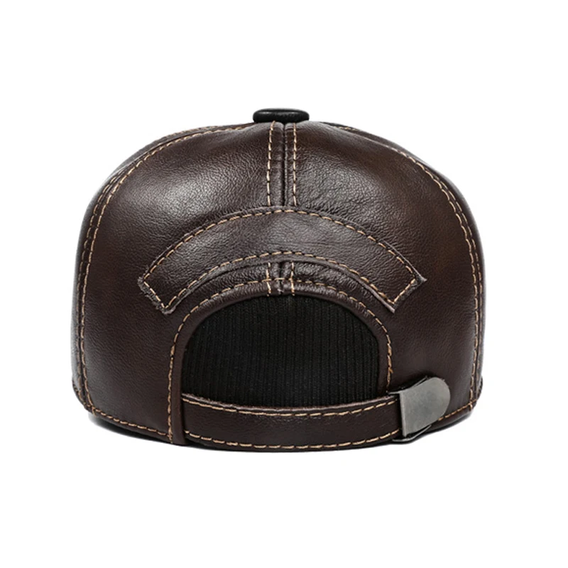 Man Hats Genuine Leather Letter Printed Baseball Cap Male Cowhide Two Tone Outdoor Auburn Leisure Warm Caps With Ear Tab Gorra