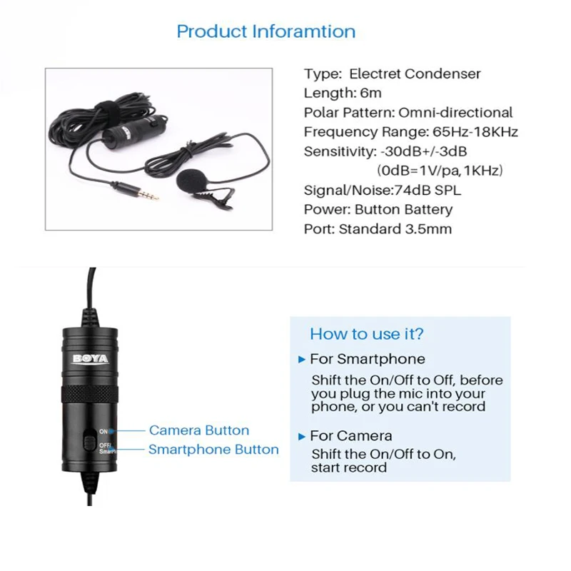 Adaptor Audio Mikrofon Insta360 ONE R 3.5Mm/BOYA M1 Mikrofon untuk Android Mobile iPhone Mac DSLR Kamera Perekam Camcorder Podcast