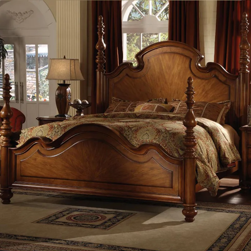 

Американская мебель для кровати, кровать большого размера, кровать из цельной древесины, европейская двойная фотостудия, кровать большого размера wy002