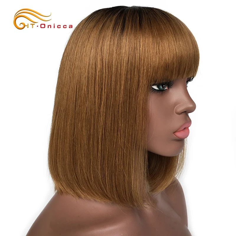 Short Straight Human Hair Wigs With Bangs
