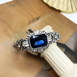 Blue Gem Stone Bracelet Rhinestone Punk Vintage Jewelry For Women's Accessories Bracelets