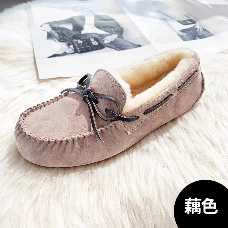 High Quality 100% Natural Fur Genuine Leather Women Flat Shoes New Fashion Women Moccasins Casual Loafers Plus Size Winter shoes