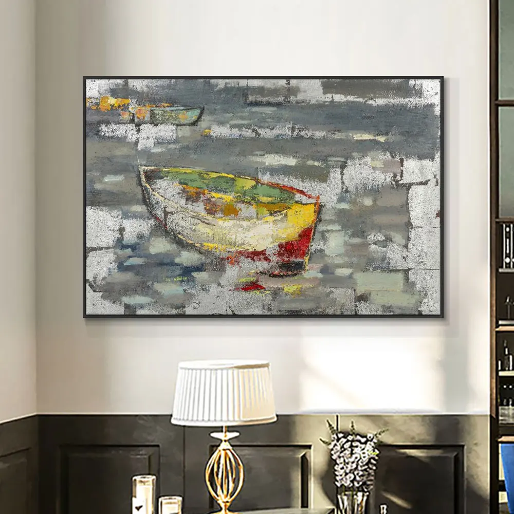 

Handmade Oil Painting On Canvas Abstract Colorful Boat Modern Landscape Mural Home Decorative Hand Painted Art Wall Paintings