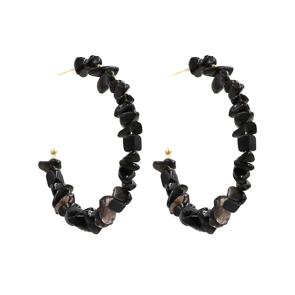 New Design Natural Stone Broken Bead Hoop Earring Bohemian Beach Fashion Earring For Women Party Jewelry Gift