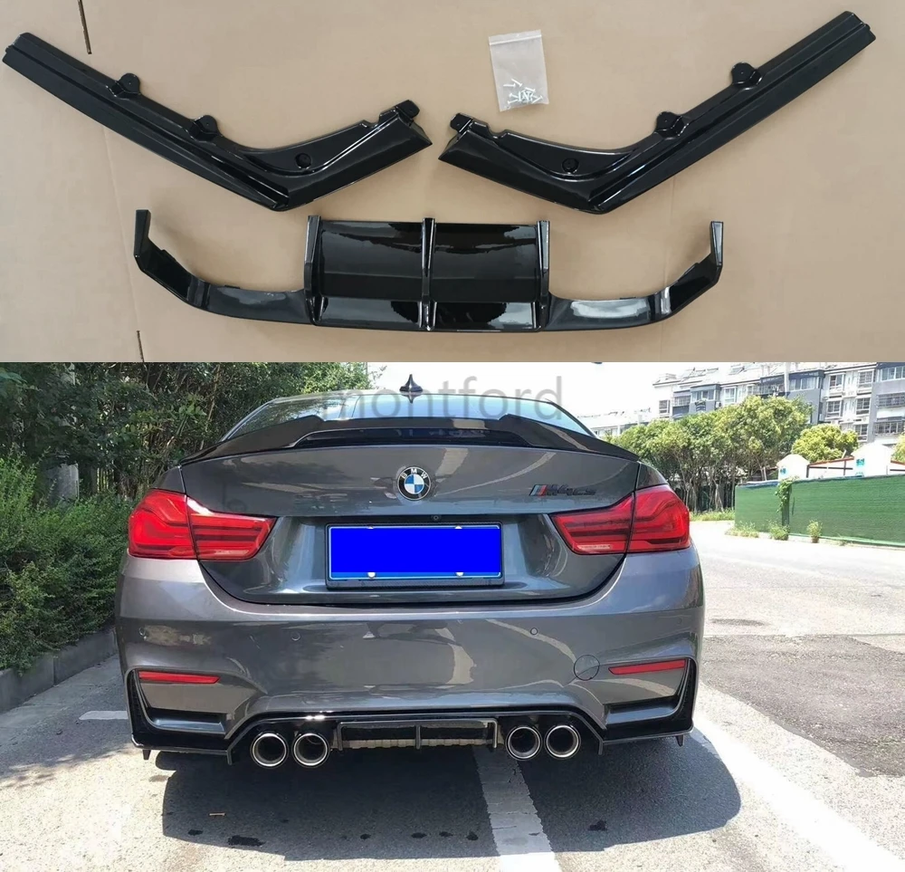 

ABS Car Rear Bumper Lip Spoiler Diffuser for BMW F80 M3 F82 F83 M4 14-19 Standard Convertible Rear Diffuser Gloss Black