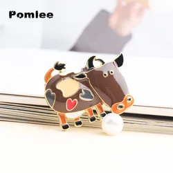 Pomlee 6colors Enamel Cute Milk Cow Brooches For Women Chinese Bull Year Design Fashion Kids Cartoon Animal Pin Brooch Good Gift