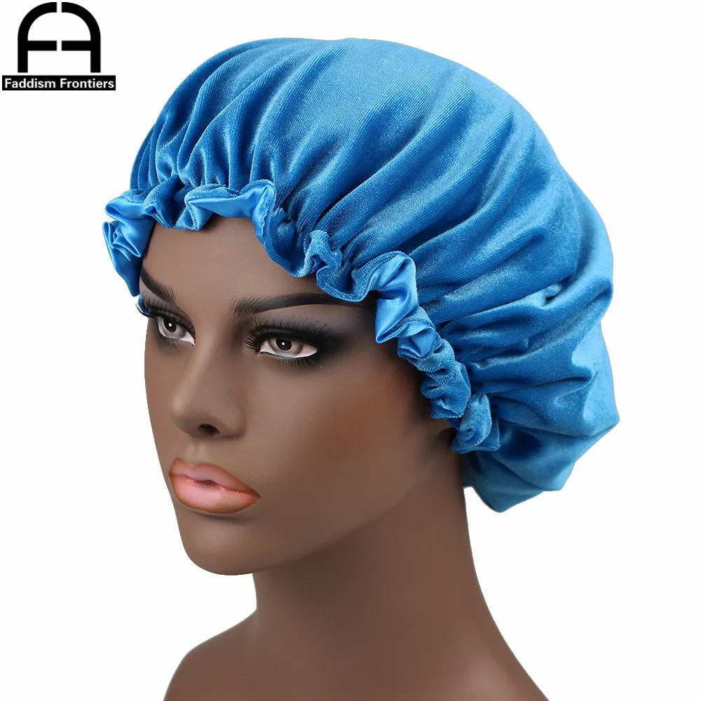 New Reversible Velvet Bonnet Satin Lined Elastic Band Bonnets Sleeping Cap Women Lady Turban