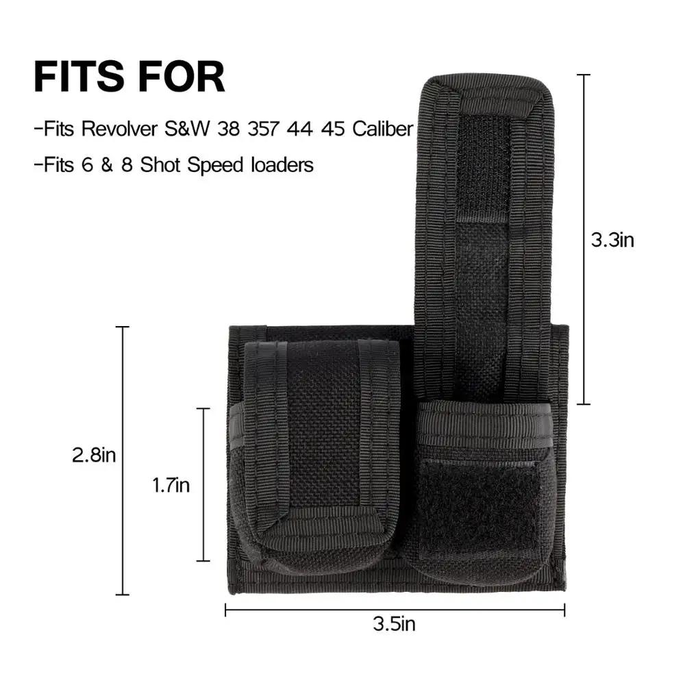 Kosibate 전술 스피드 로더 리볼버 파우치, 더블 1000D 나일론 매그 홀더, 범용 S & W .38 .357 .44 .45 구경 5 및 7 샷에 적합