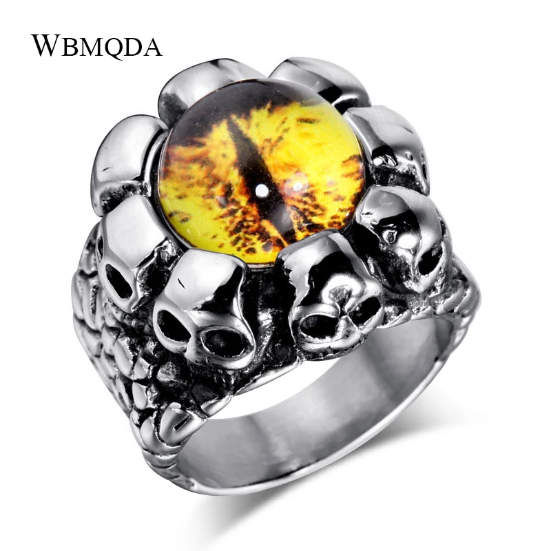 wbmqda Punk Men Ring Antique Silver Color Mosaic Red Stone Steamed Ring Size 7-15 Drop Shipping