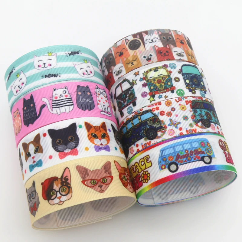 DHK 7/8''5yards Cat Cars Printed Grosgrain Ribbon Accessory Hairbow Headwear Decoration DIY Wholesale OEM E1890