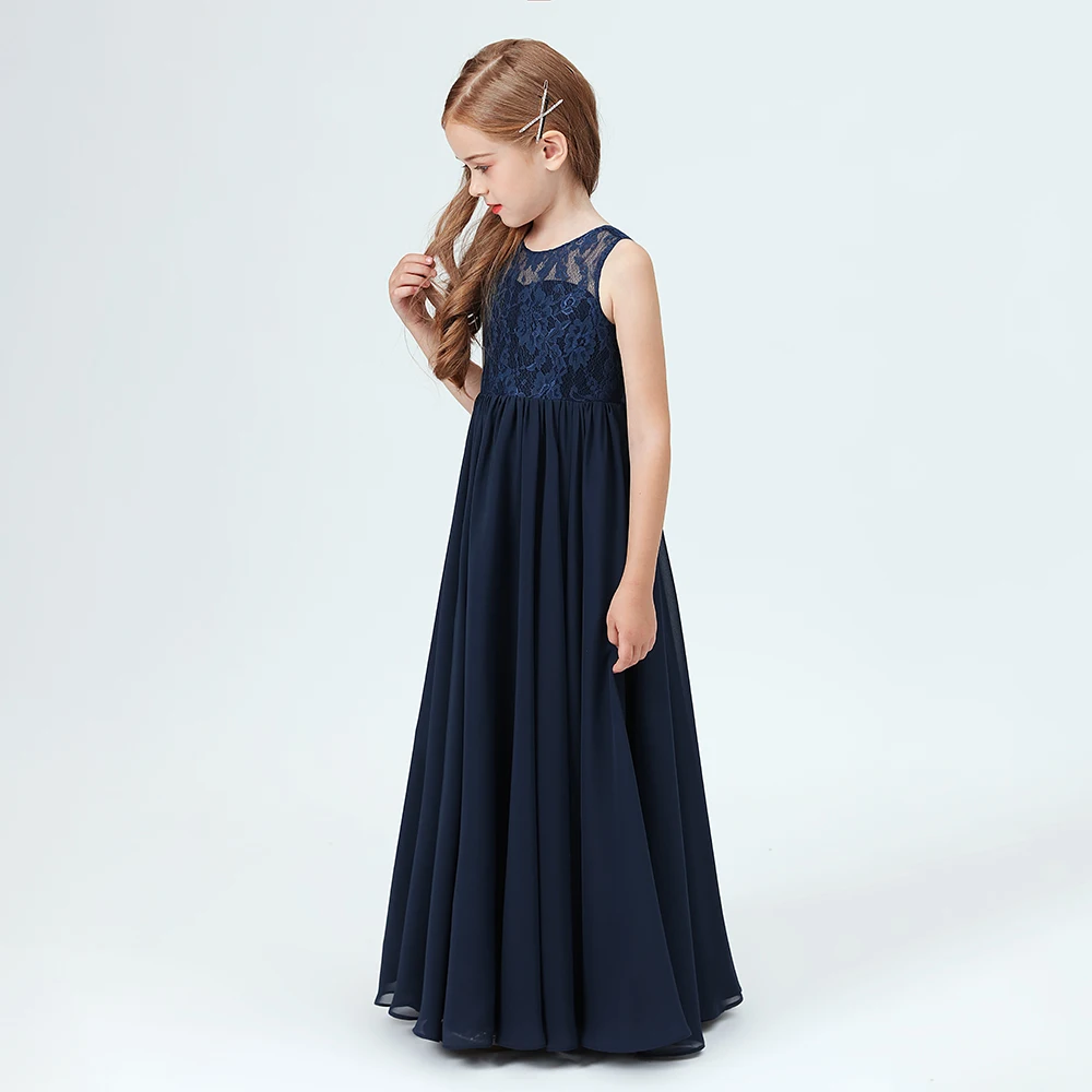 Illusion Top Chiffon Junior Bridesmaid Dress For Children Birthday Evening Party Banquet Wedding Ceremony Event Ball Pageant