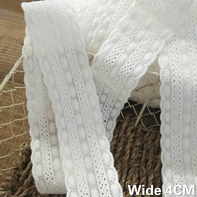 4CM Wide Exquisite White Cotton Embroidery Flowers 3d Lace Trim Fringe Ribbon Handmade DIY Apparel Garment Sewing Craft Supplies