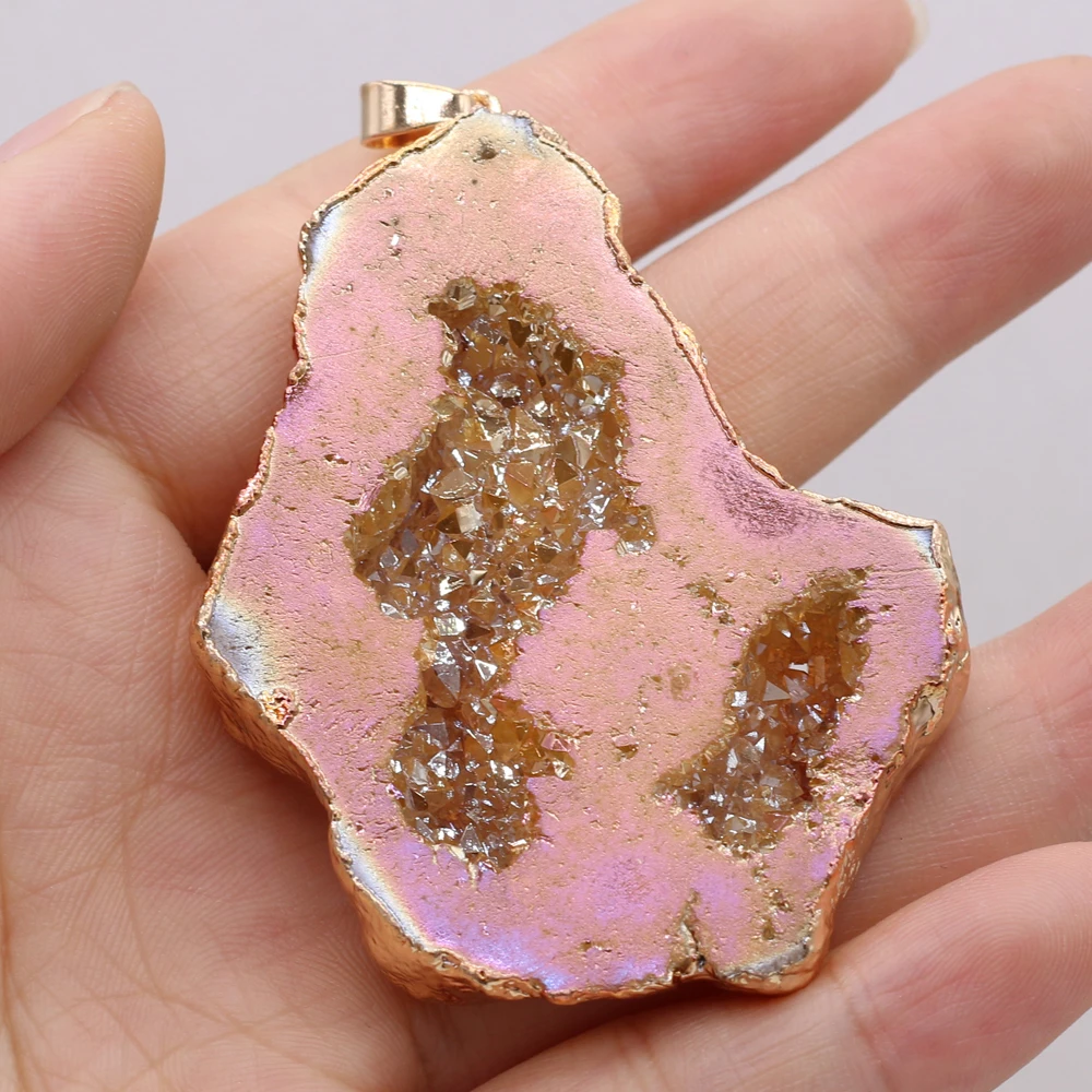 Charms Plating Golded Druzy Agates Pendant Irregural Agates Stone Pendant for Jewelry Making DIY Necklace 40x30x6mm-50x30x6mm