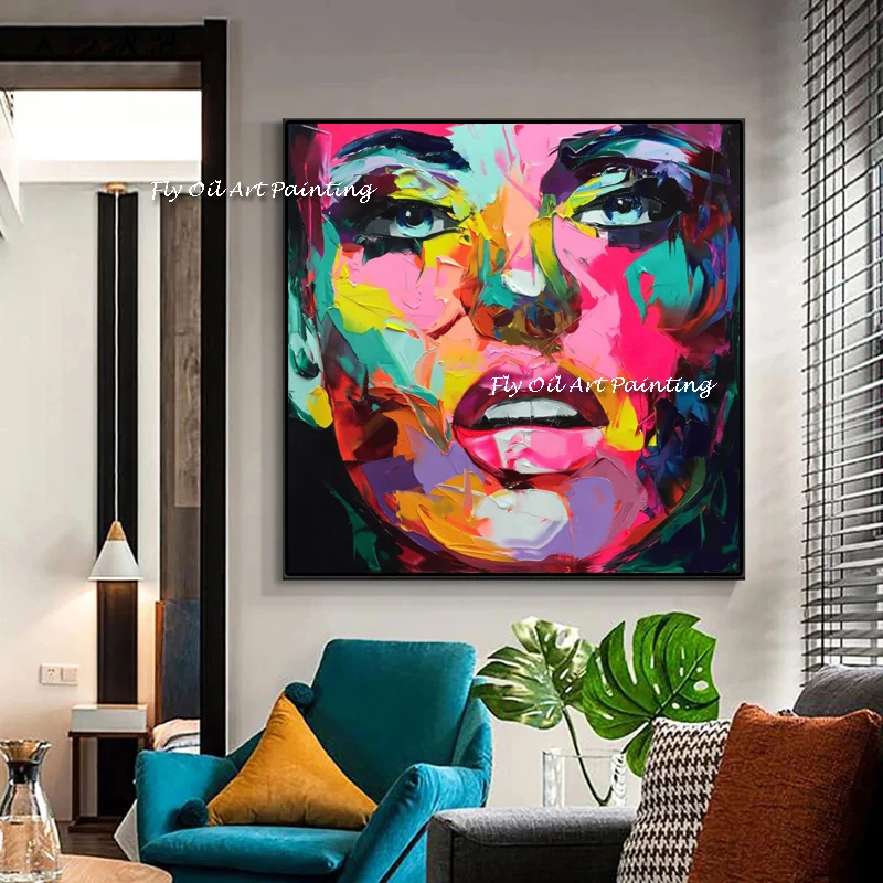 Abstact Canvas Art Hand Painted Modern Abstract Face Oil Painting On Canvas Wall Art For Living Room Home Decoration No Framed