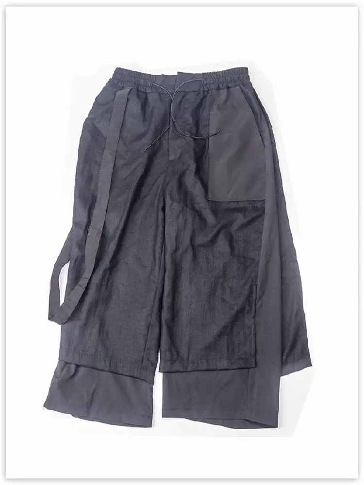 Spring And Summer New Style Men False Two Patchwork Cloth Loose Trousers Skirt Solid Color Leisure 7 Minutes Wide Leg Trousers