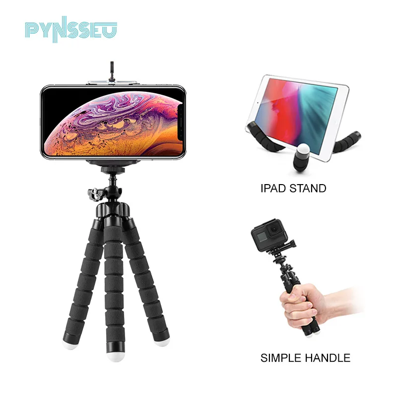 PYNSSEU Mini Tripods Flexible Sponge Octopus Tripod for Gopro Camera desktop Tripod for iPhone Samsung Smartphone clip