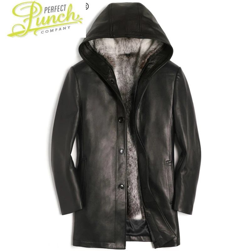 Genuine Men's Leather Jacket Winter Natural Mink Fur Coat Real Deerskin Leather Coat Hooded Luxury Jackets 9101 KJ3912