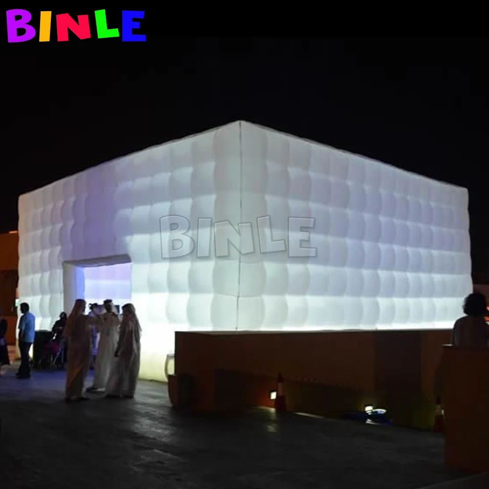 Garden Outdoor 10m Giant White Inflatable Cube Tent With LED Lights Air-Blown Marquee 2 Doors Building For Events,Party,Wedding