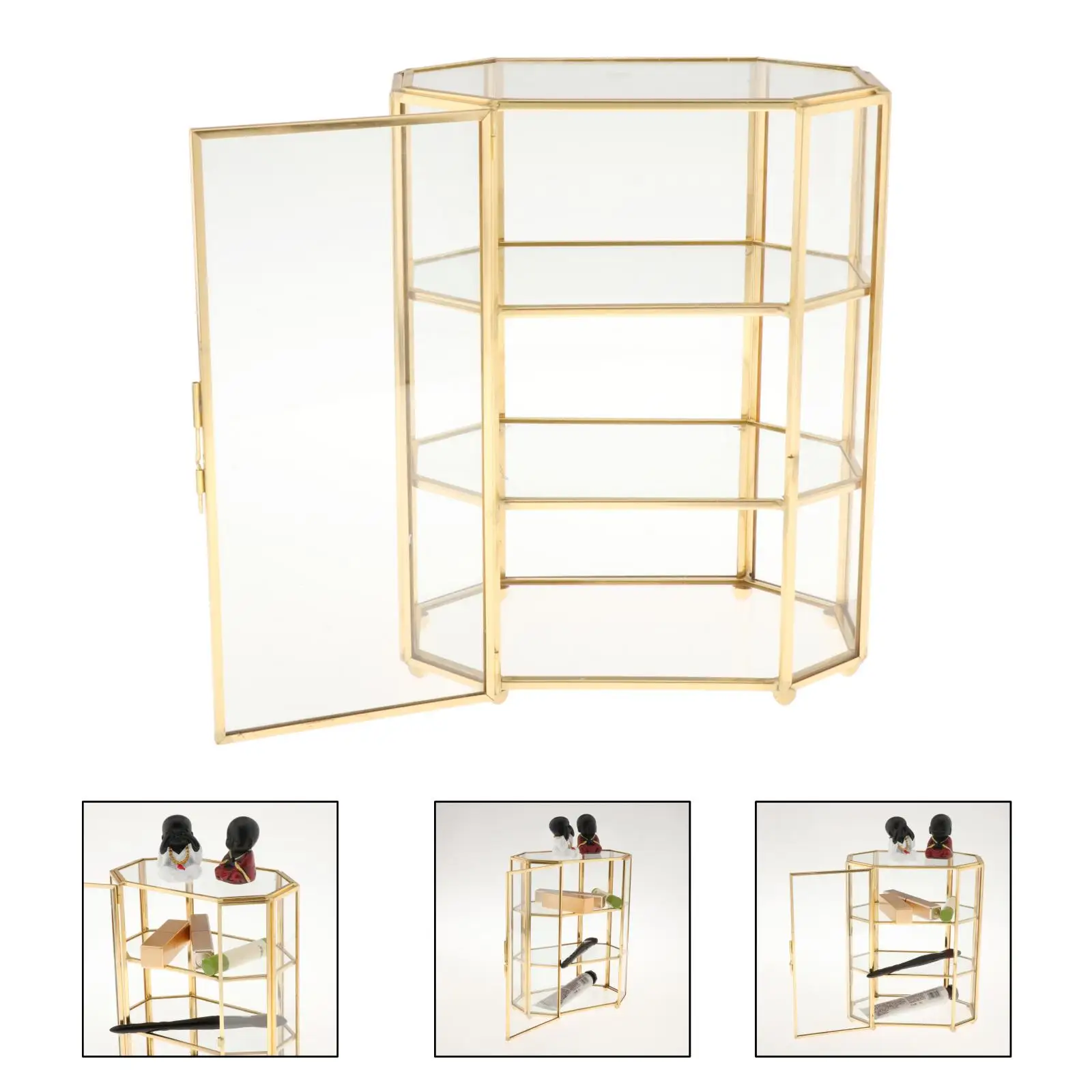 3-Tier  Jewelry Trinket Glass Gold Box Necklace Ring Earring Box Keepsake Decorative Box Holder for Wedding Gift Dresser