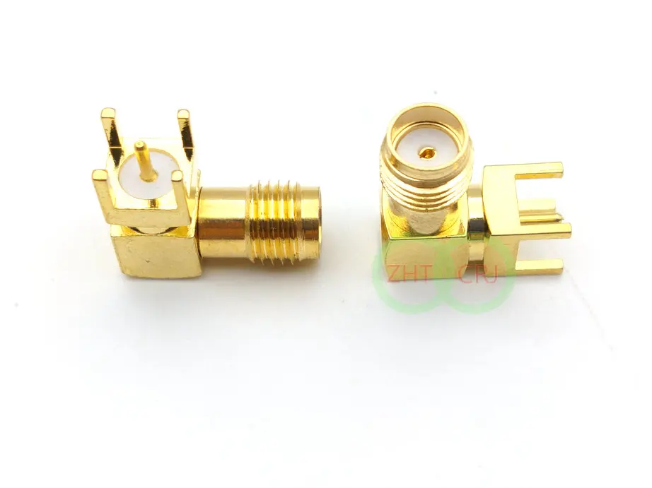 Imagem -05 - Adaptador de Solda Pcb Dourado Sma Adaptador Fêmea de Ângulo Reto para Solda Pcb de Montagem rf com 100 Peças