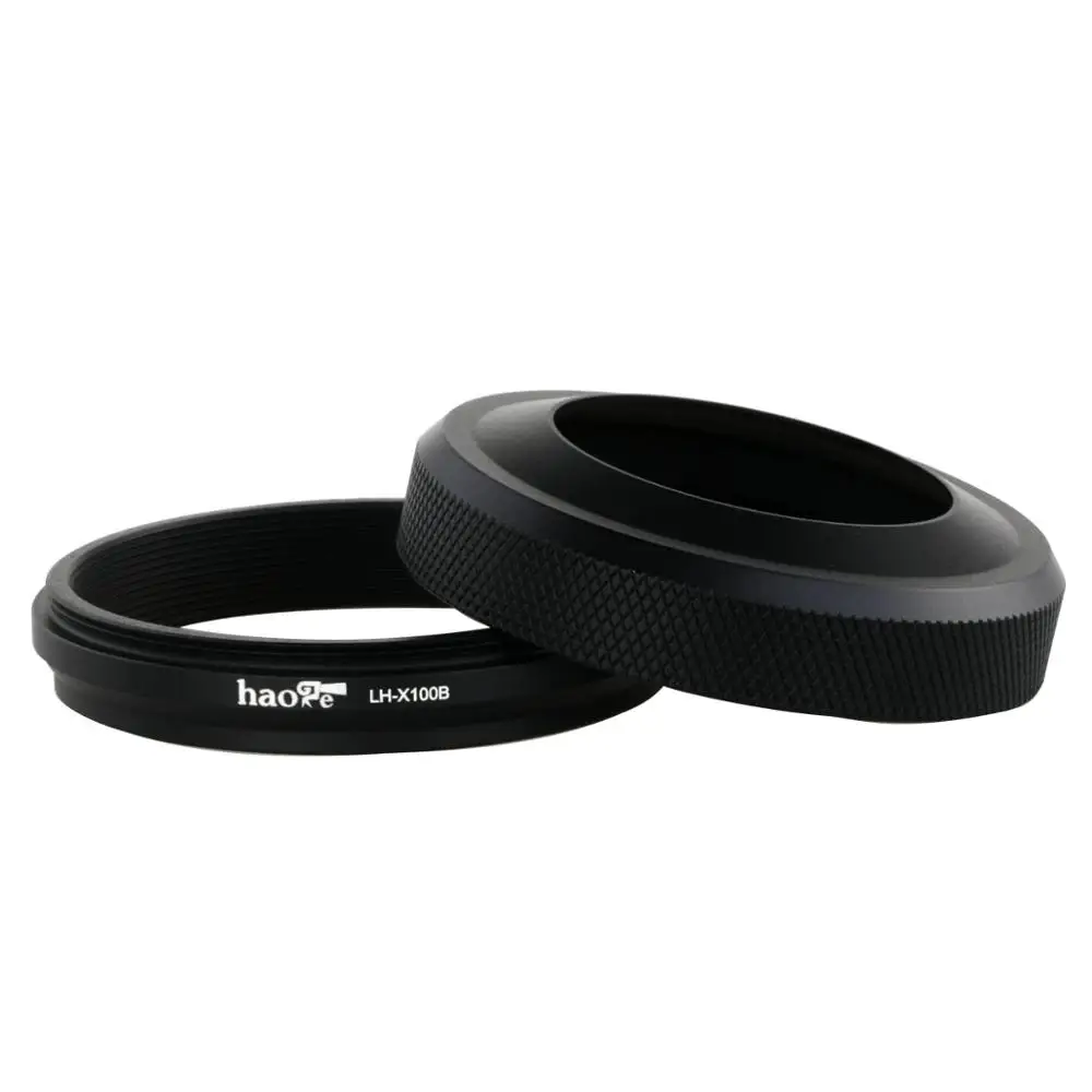 Haoge LH-X100B 2in1 All Metal Lens Hood with Adapter Ring Set for Fuji Fujifilm FinePix X100 X100S X100T Black